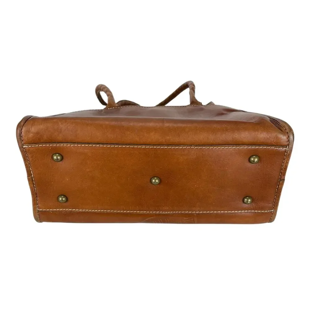 PATRICIA NASH Large PARIS SATCHEL Full Grain LEATHER Rose Tooled Design BROWN